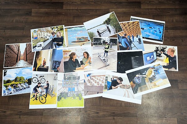 eingereichte Bilder Bilder liegen ausgedruckt auf dem Boden