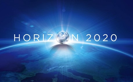 Blick vom Weltraum auf die Erde, darüber der Schriftzug "Horizon 2020"